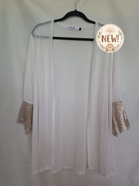 Origami Sheer Open Cardigan w/Gold Sequin Sleeves - LG/XL/2X